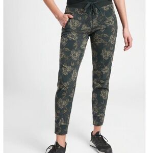 Athleta Green and Gold Track Pants with Elastic Waistband